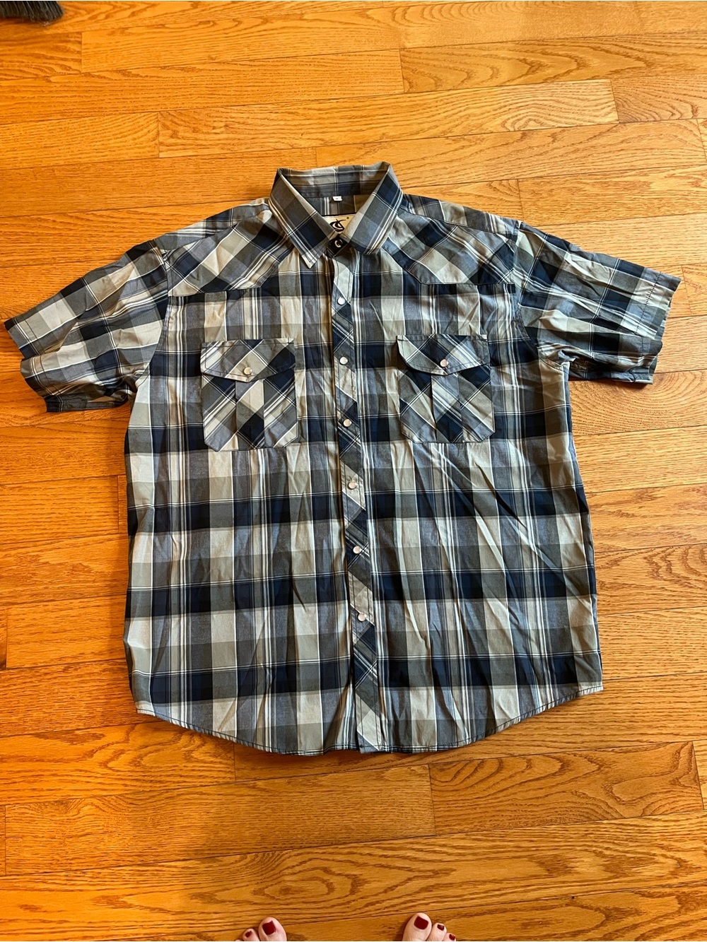 Coeval Club Classic Men's Short Sleeve Plaid Shirt - Black & Gray pearl snap.